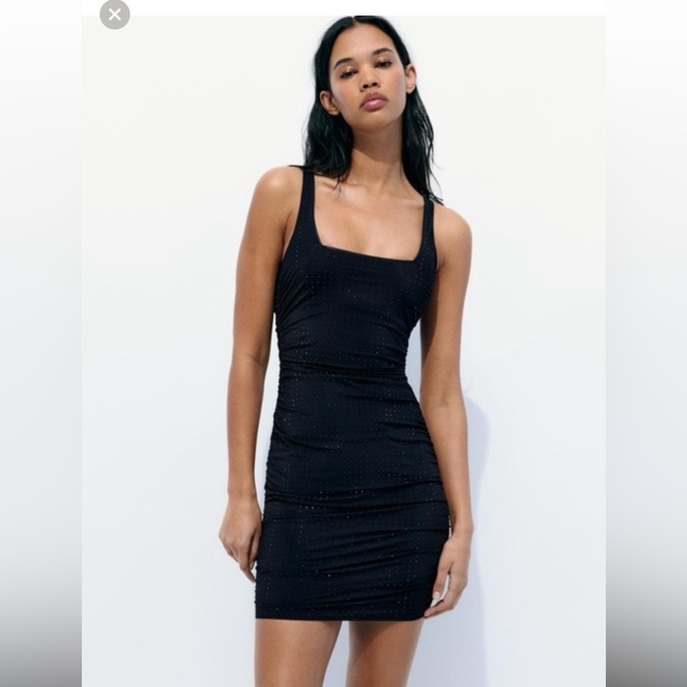 ZARA Black Sleeveless Mini Dress with rhinestones - Picture 2 of 4